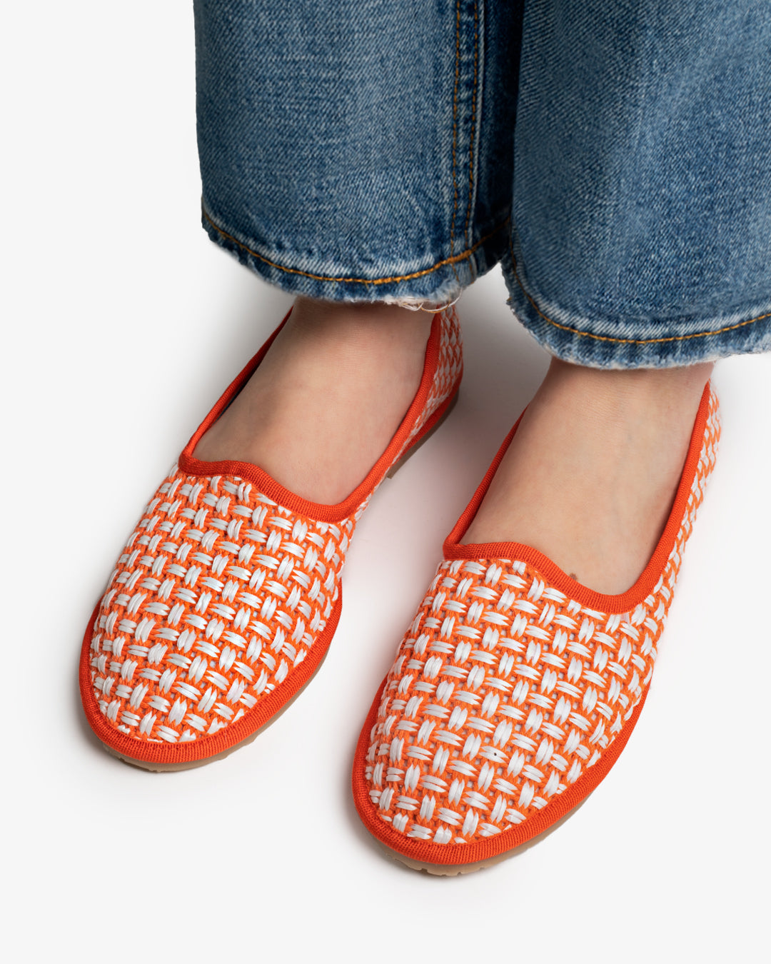 Friulane Donna Arancione in Rafia Intrecciata Bicolore