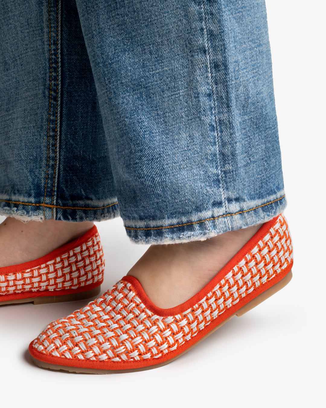 Friulane Donna Arancione in Rafia Intrecciata Bicolore