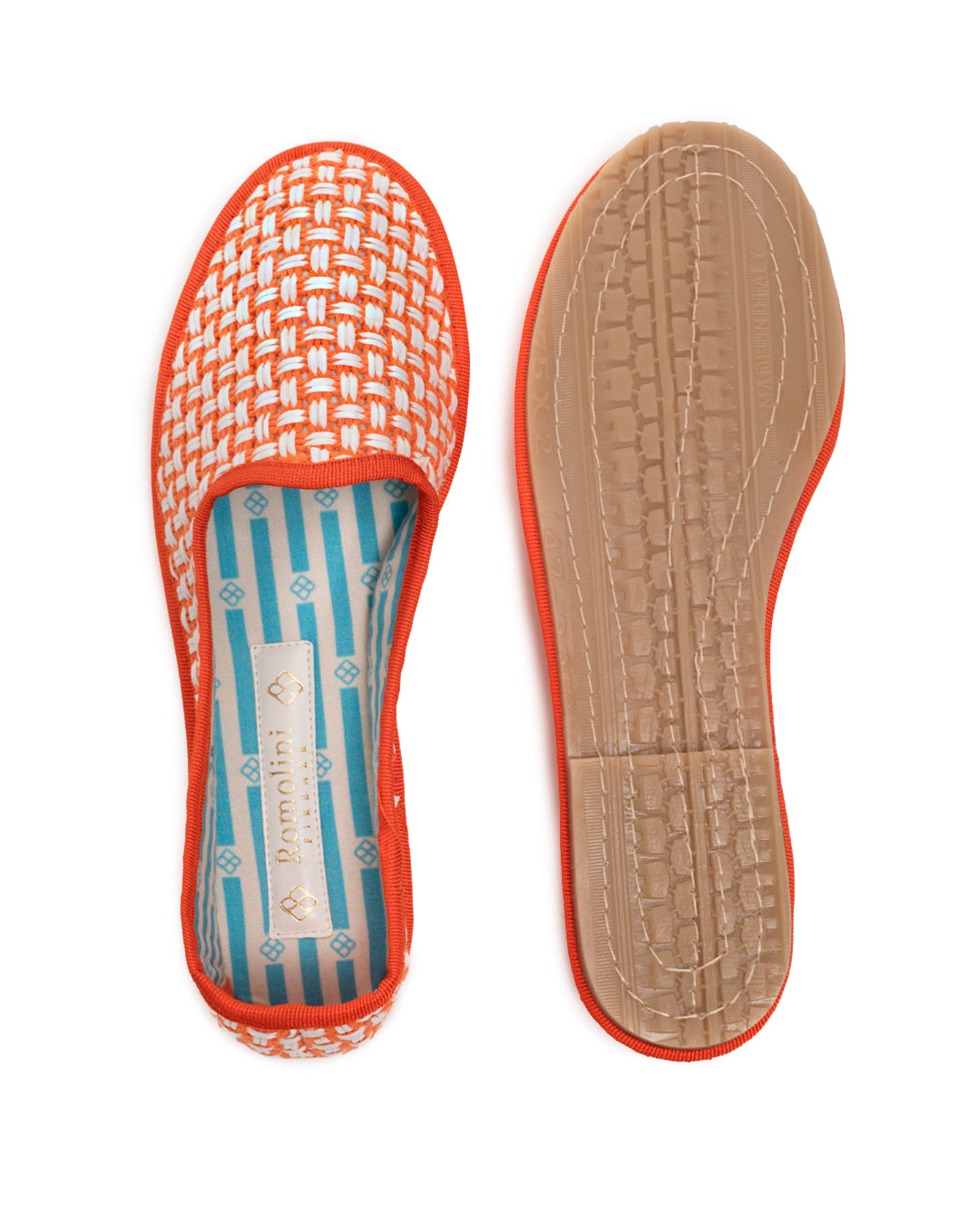 Friulane Donna Arancione in Rafia Intrecciata Bicolore