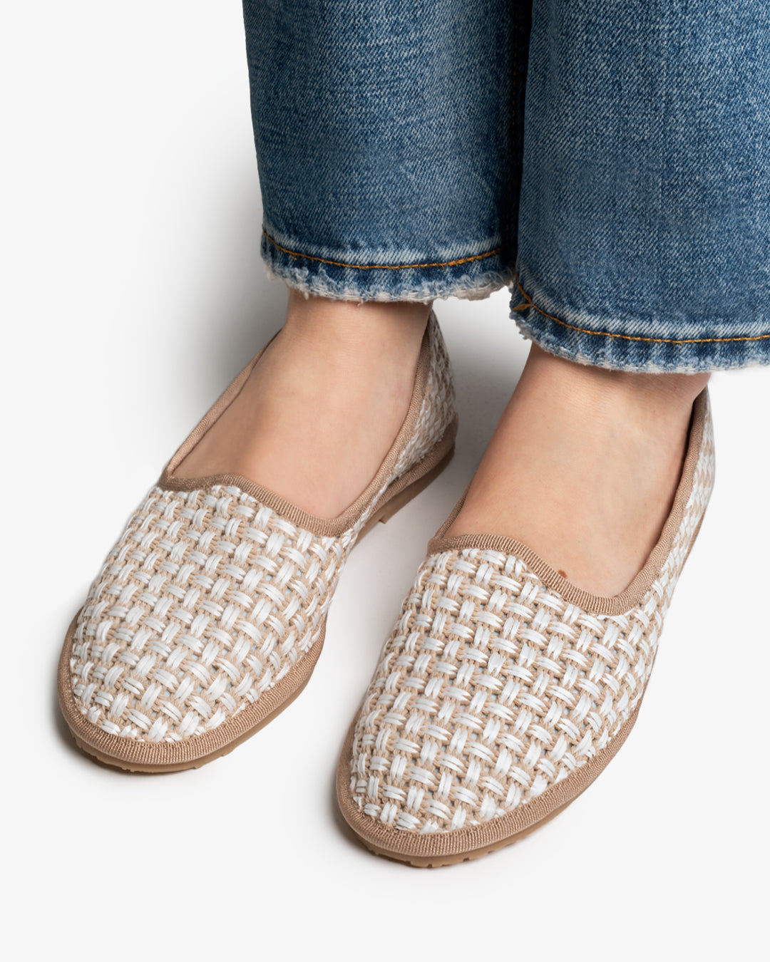 Friulane Donna Beige in Rafia Intrecciata Bicolore