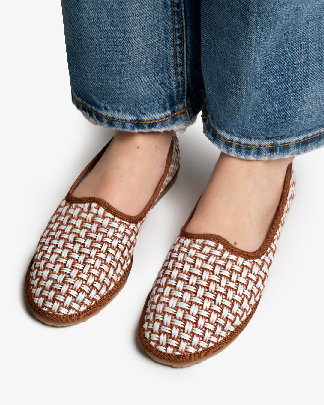 Friulane Donna Cuoio in Rafia Intrecciata Bicolore