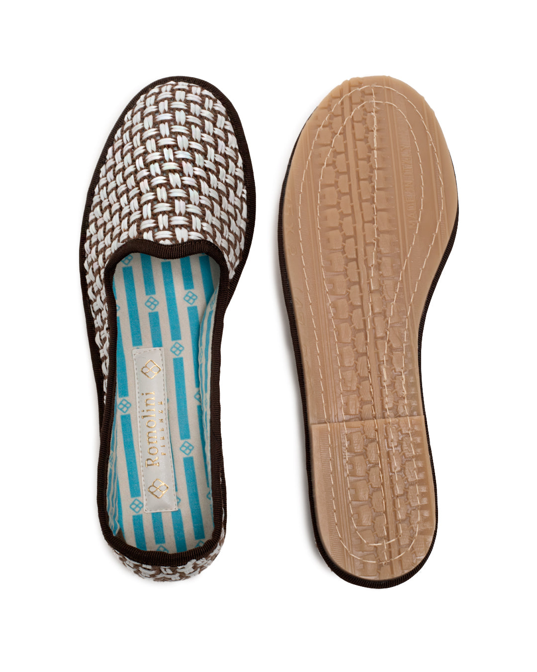 Friulane Donna Marrone in Rafia Intrecciata Bicolore