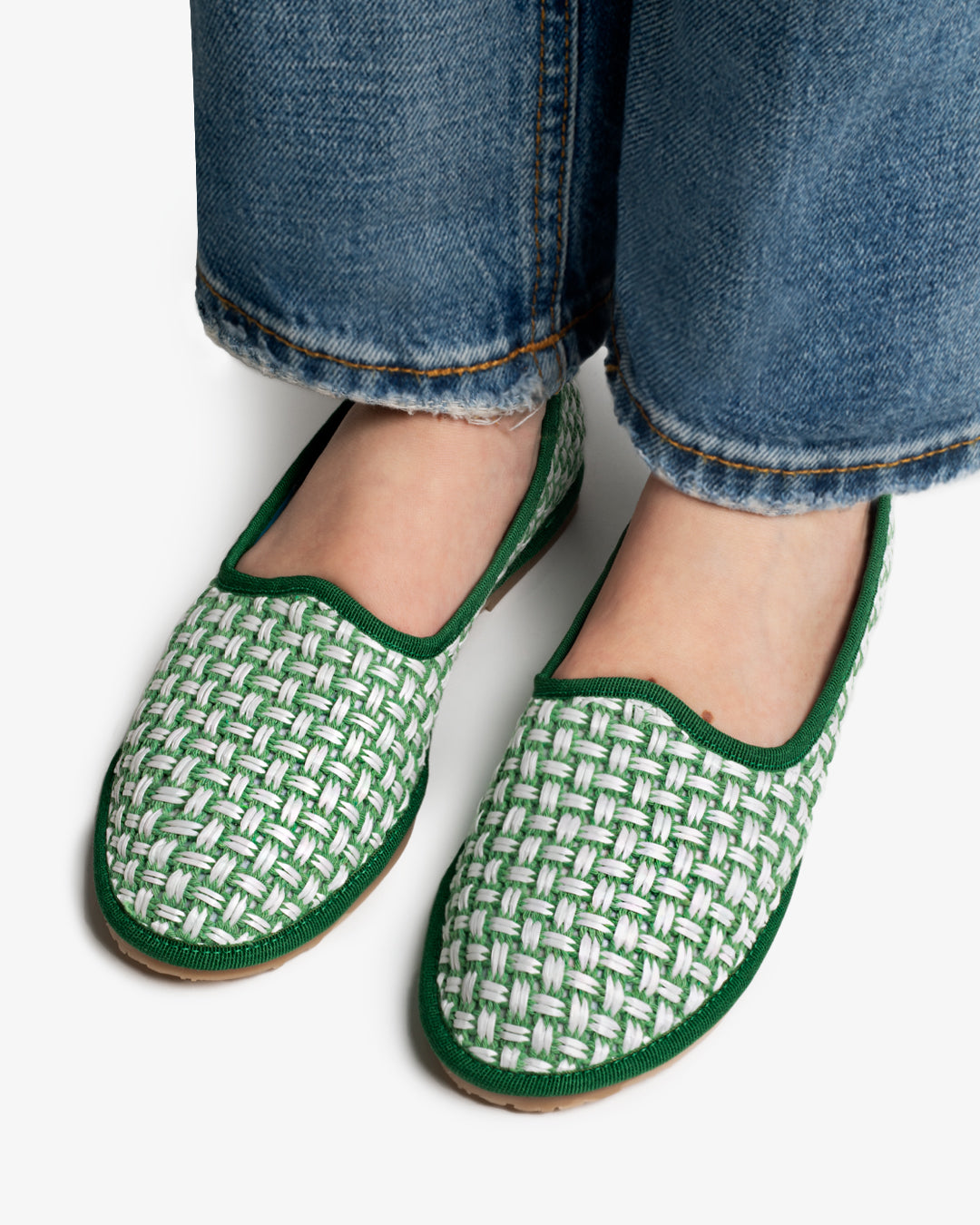 Friulane Donna Verde in Rafia Intrecciata Bicolore