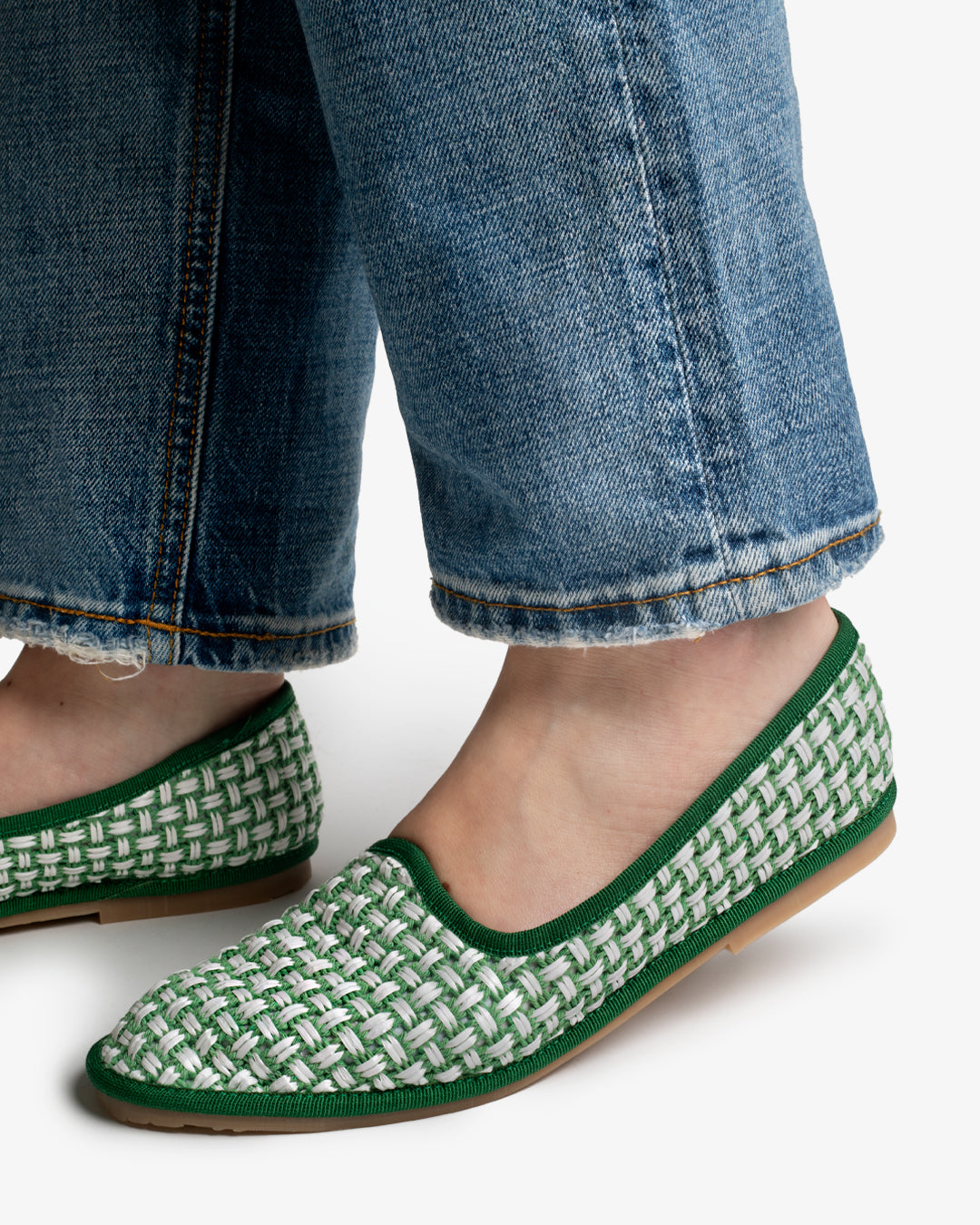 Friulane Donna Verde in Rafia Intrecciata Bicolore