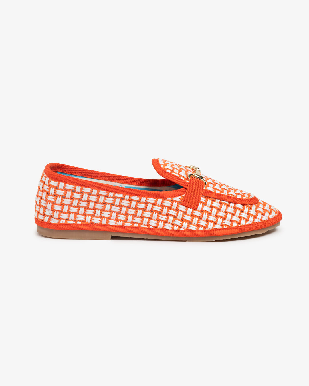 Friulane Donna Mocassino Arancione in Rafia Intrecciata Bicolore