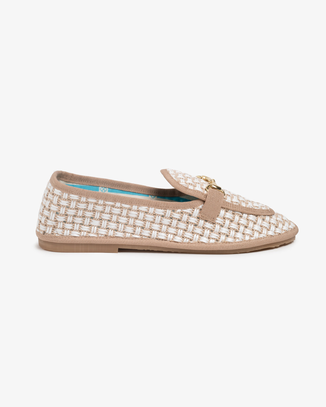 Friulane Donna Mocassino Beige in Rafia Intrecciata Bicolore