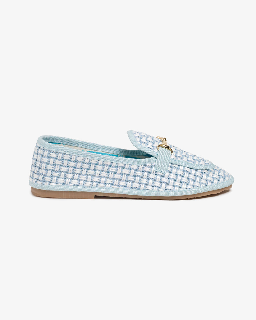 Friulane Donna Mocassino Celeste in Rafia Intrecciata Bicolore