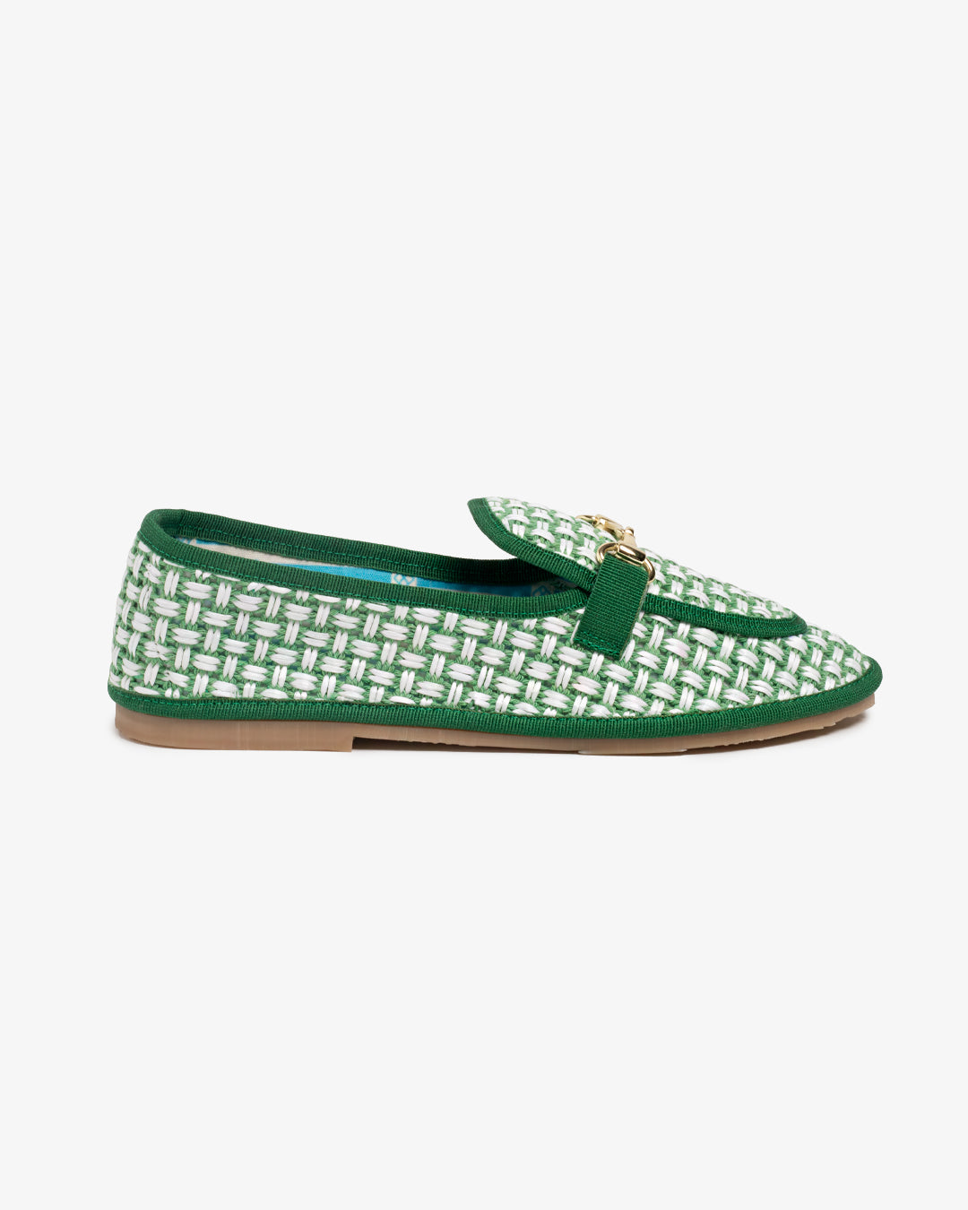 Friulane Donna Mocassino Verde in Rafia Intrecciata Bicolore