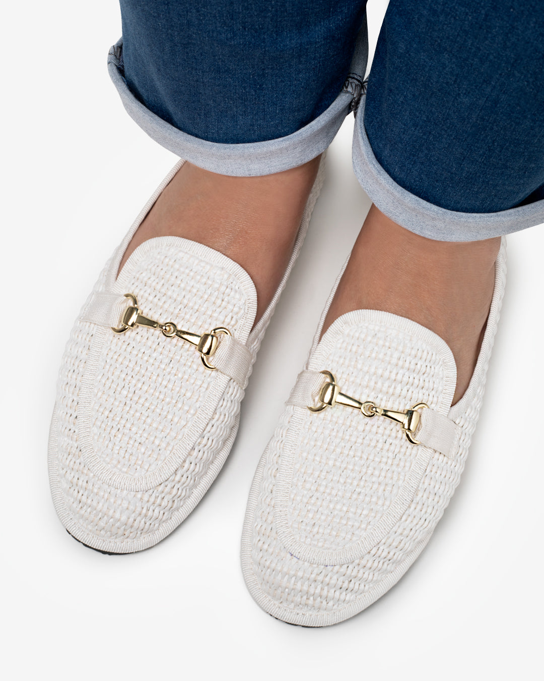 Friulane Donna Mocassino Bianco in Rafia