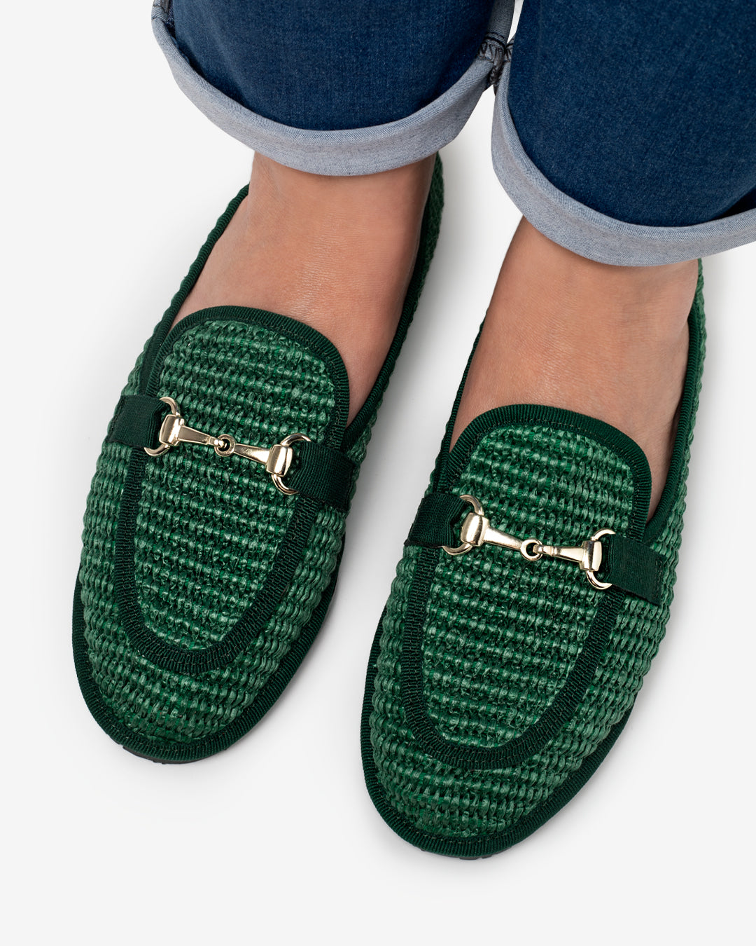 Friulane Donna Mocassino Verde Scuro in Rafia