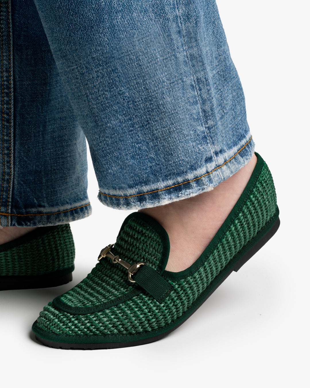 Friulane Donna Mocassino Verde Scuro in Rafia