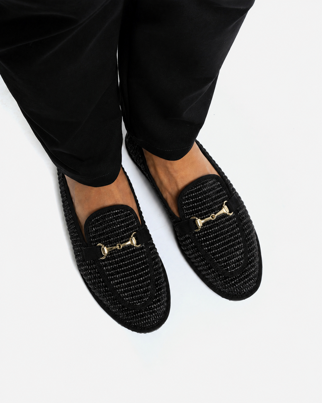 Friulane Uomo Mocassino Nero in Rafia