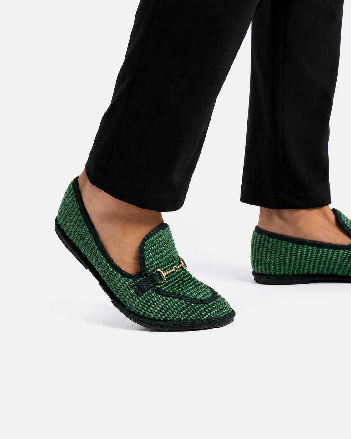 Friulane Uomo Mocassino Verde in Rafia