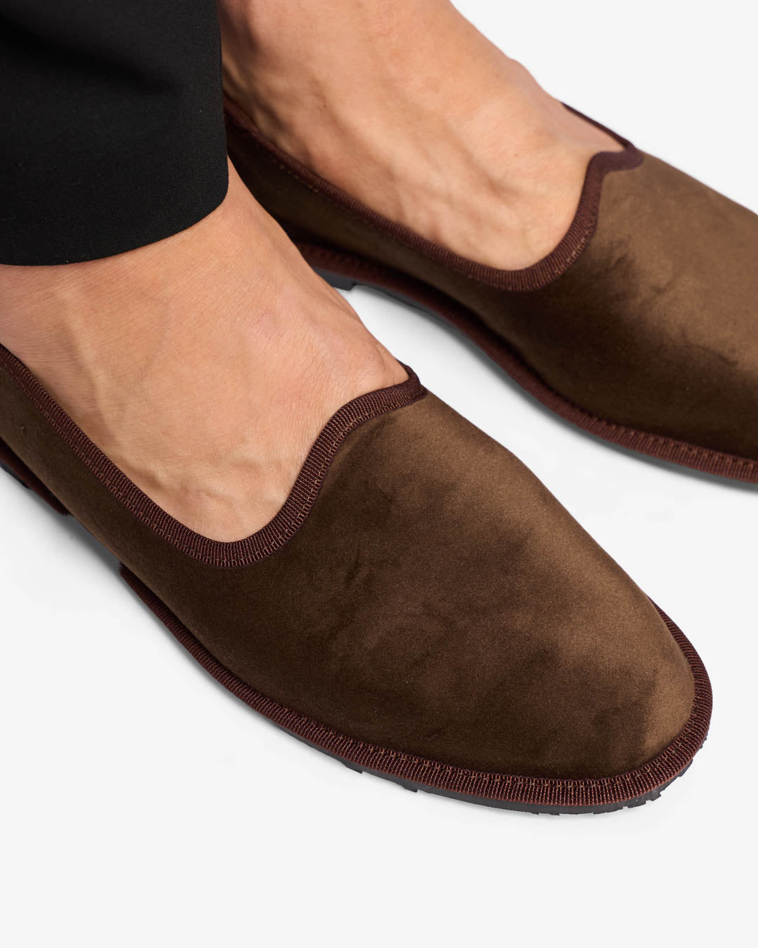 MEN'S DARK BROWN VELVET FRIULANE SLIPPERS