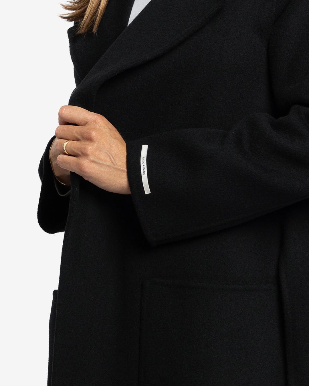 Cappotto lungo tasche applicate in lana e cashmere nero