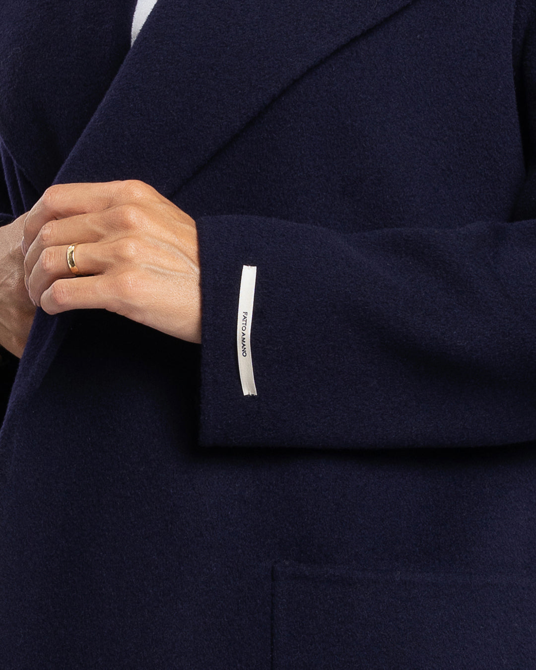 Cappotto lungo tasche applicate in lana e cashmere blu