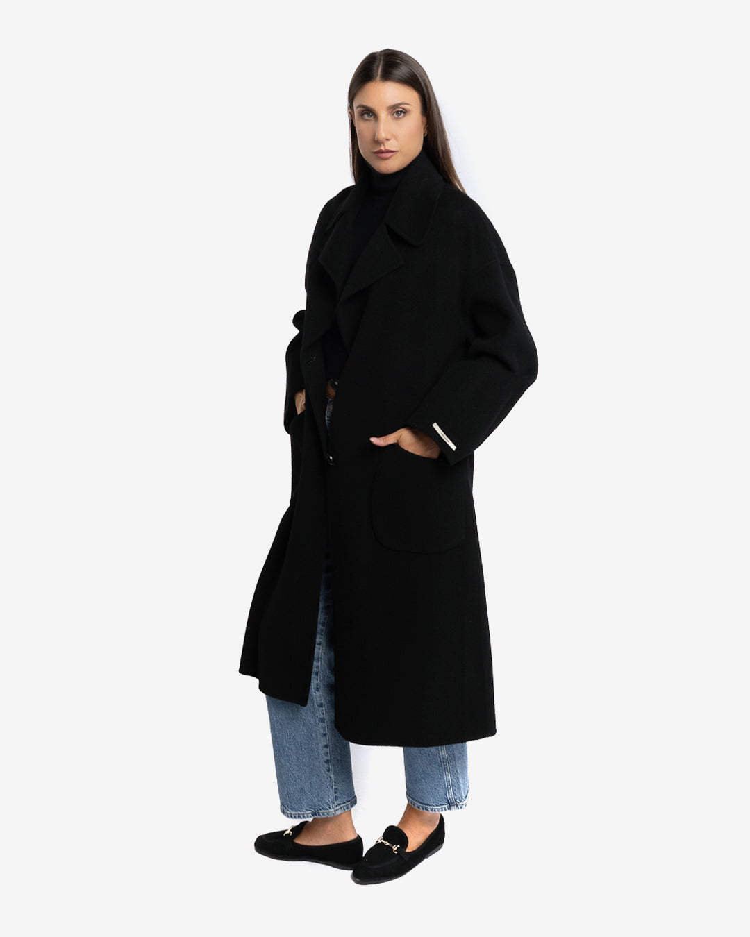 Cappotto over in lana e cashmere nero