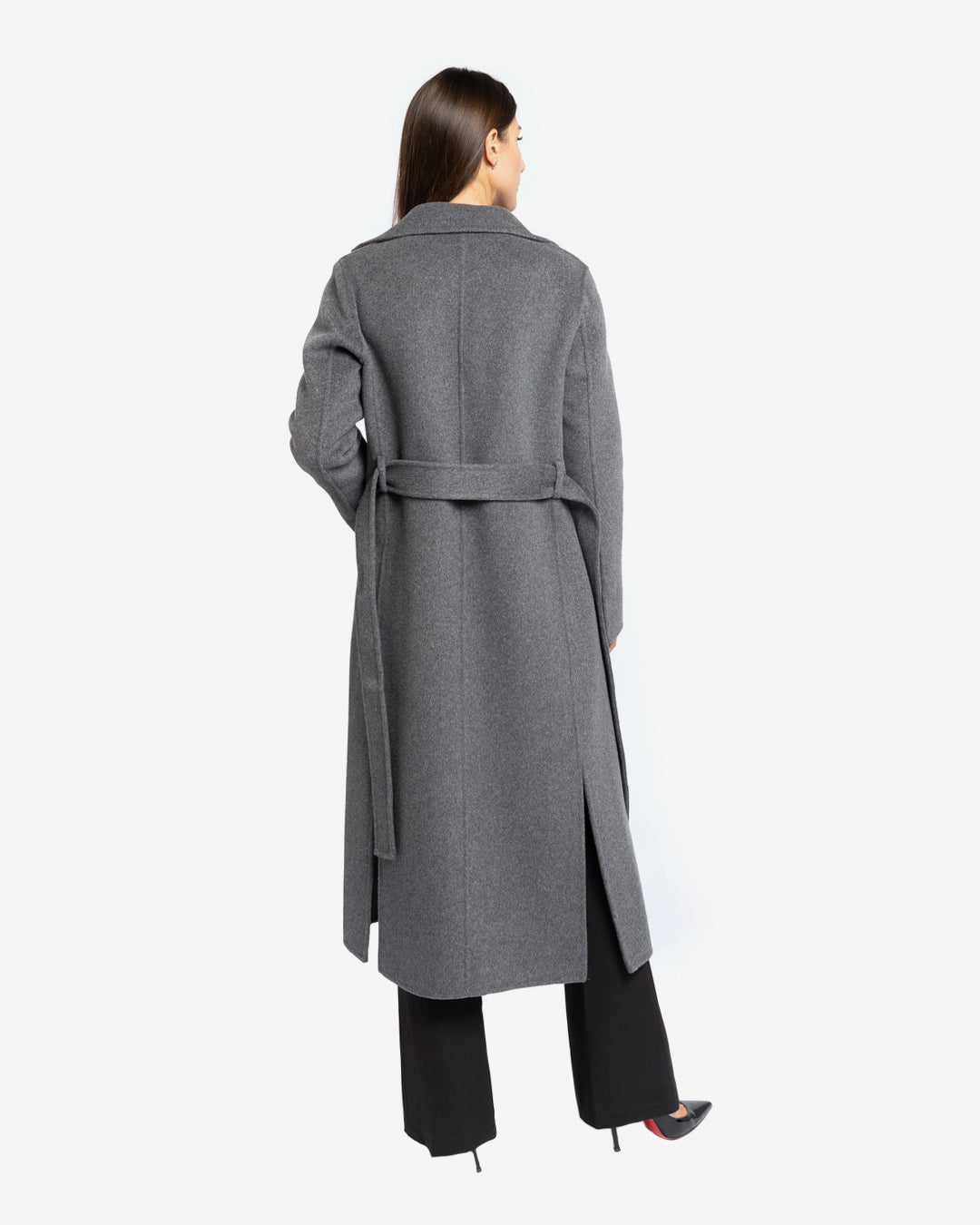 Cappotto slim lungo in lana e cashmere grigio