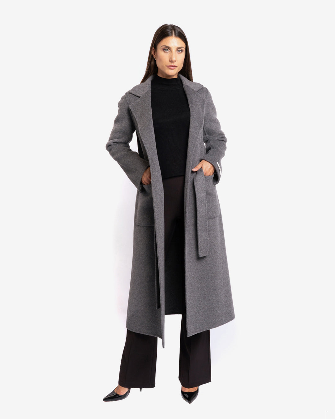 Cappotto slim lungo in lana e cashmere grigio