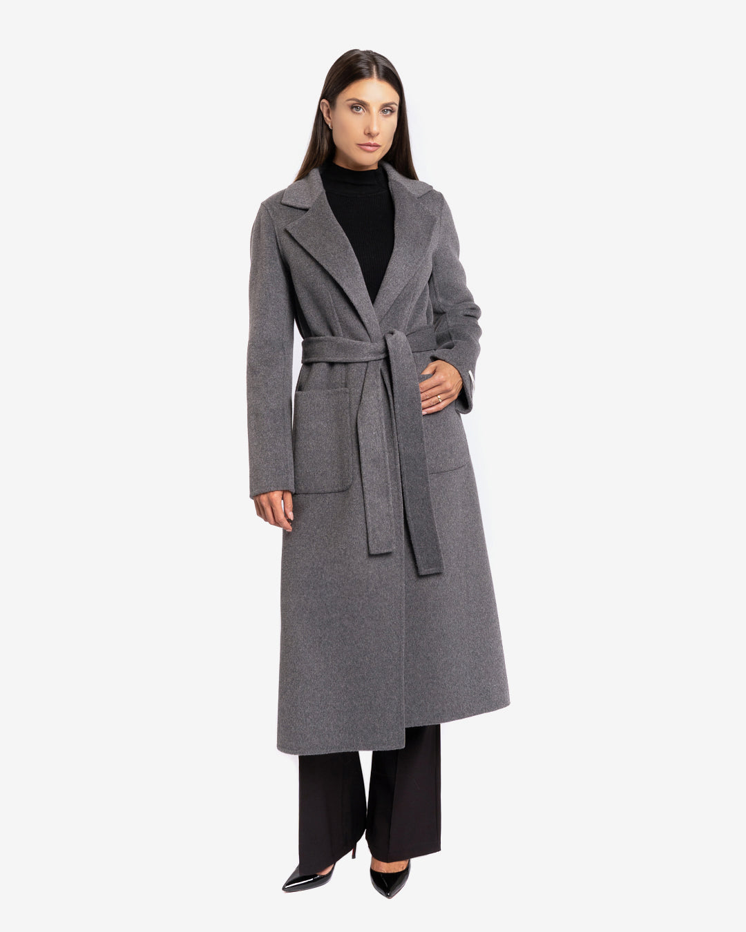 Cappotto slim lungo in lana e cashmere grigio