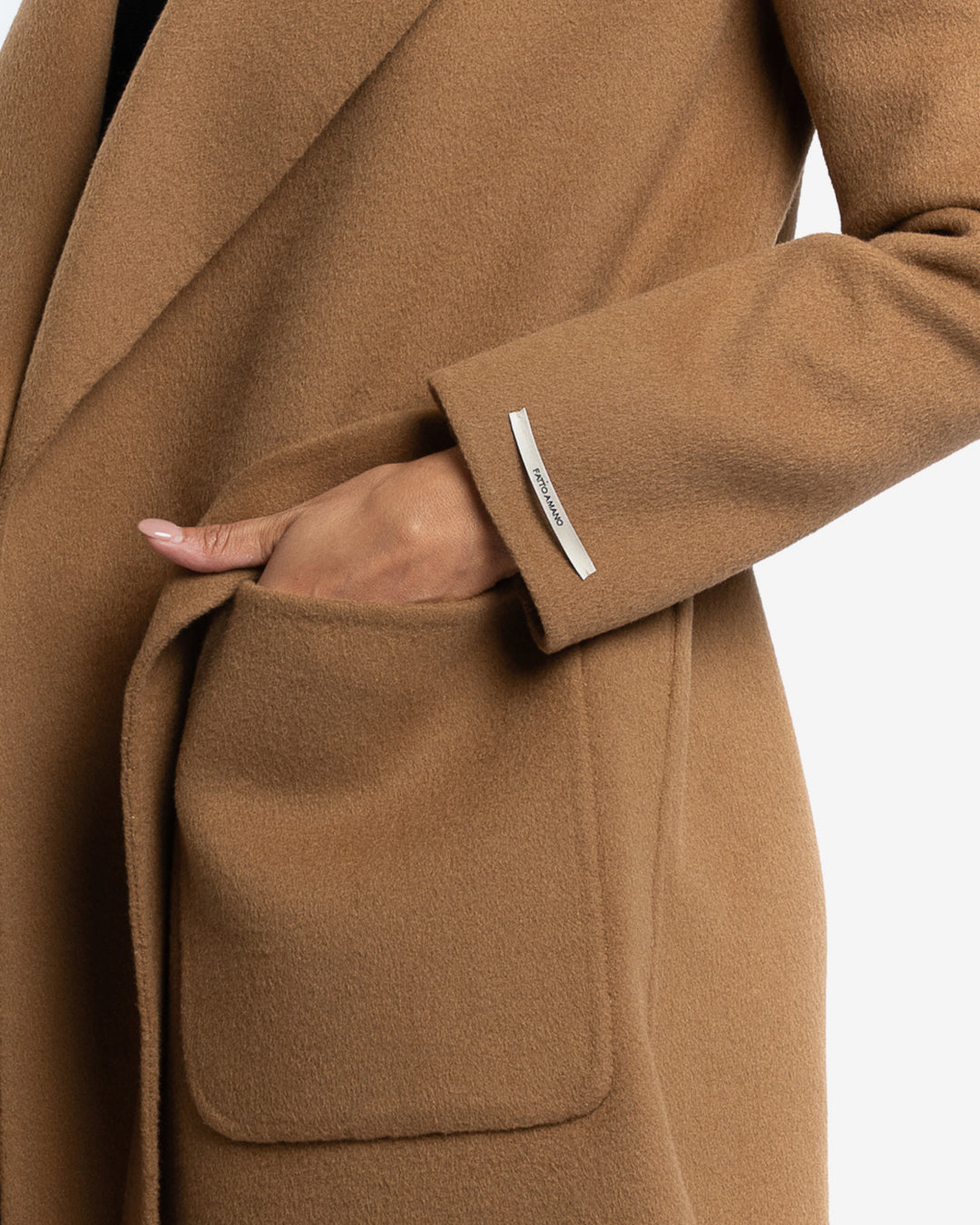 Cappotto midi con cappuccio in lana e cashmere cammello