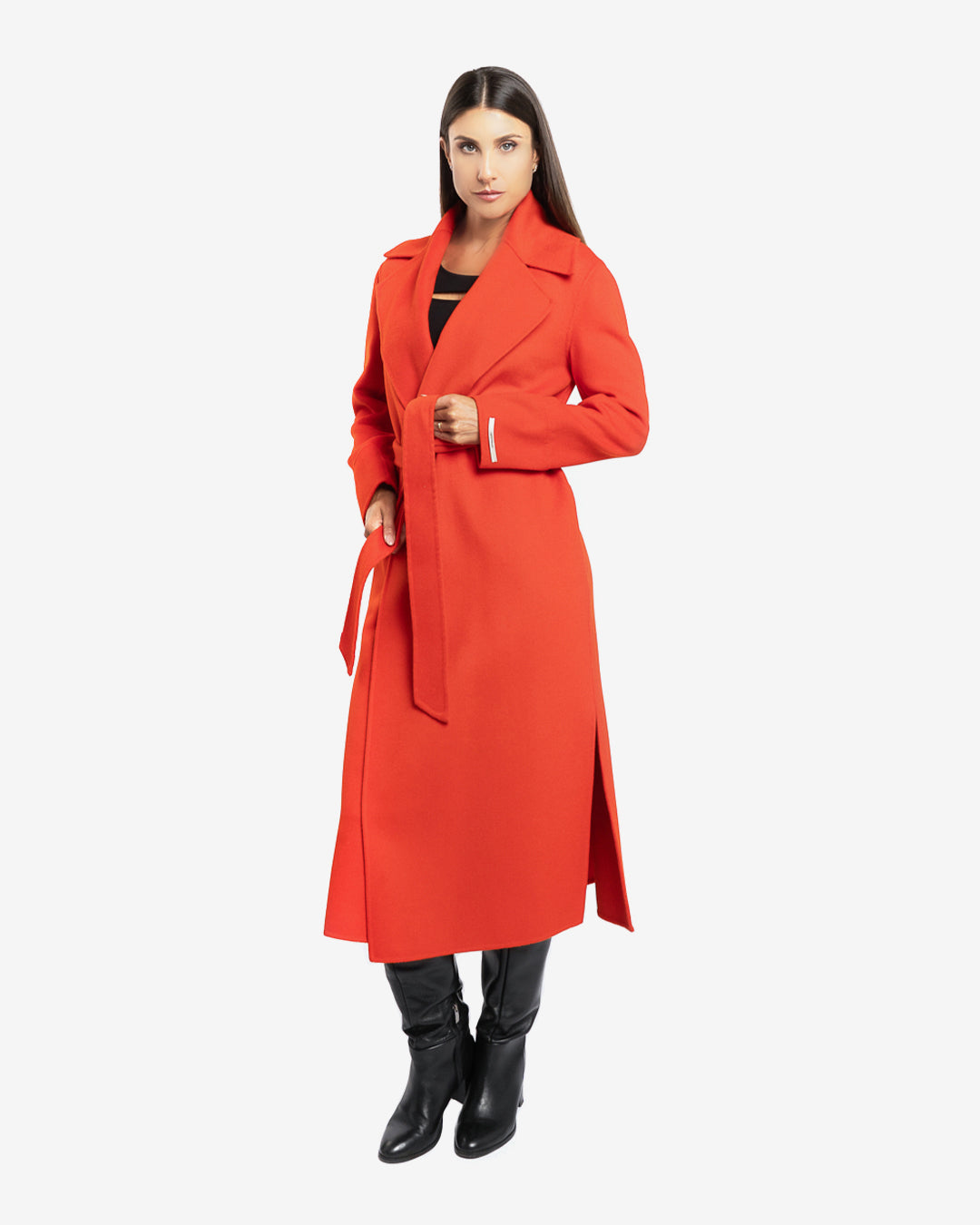 Cappotto lungo tasche a filetto in lana e cashmere arancione