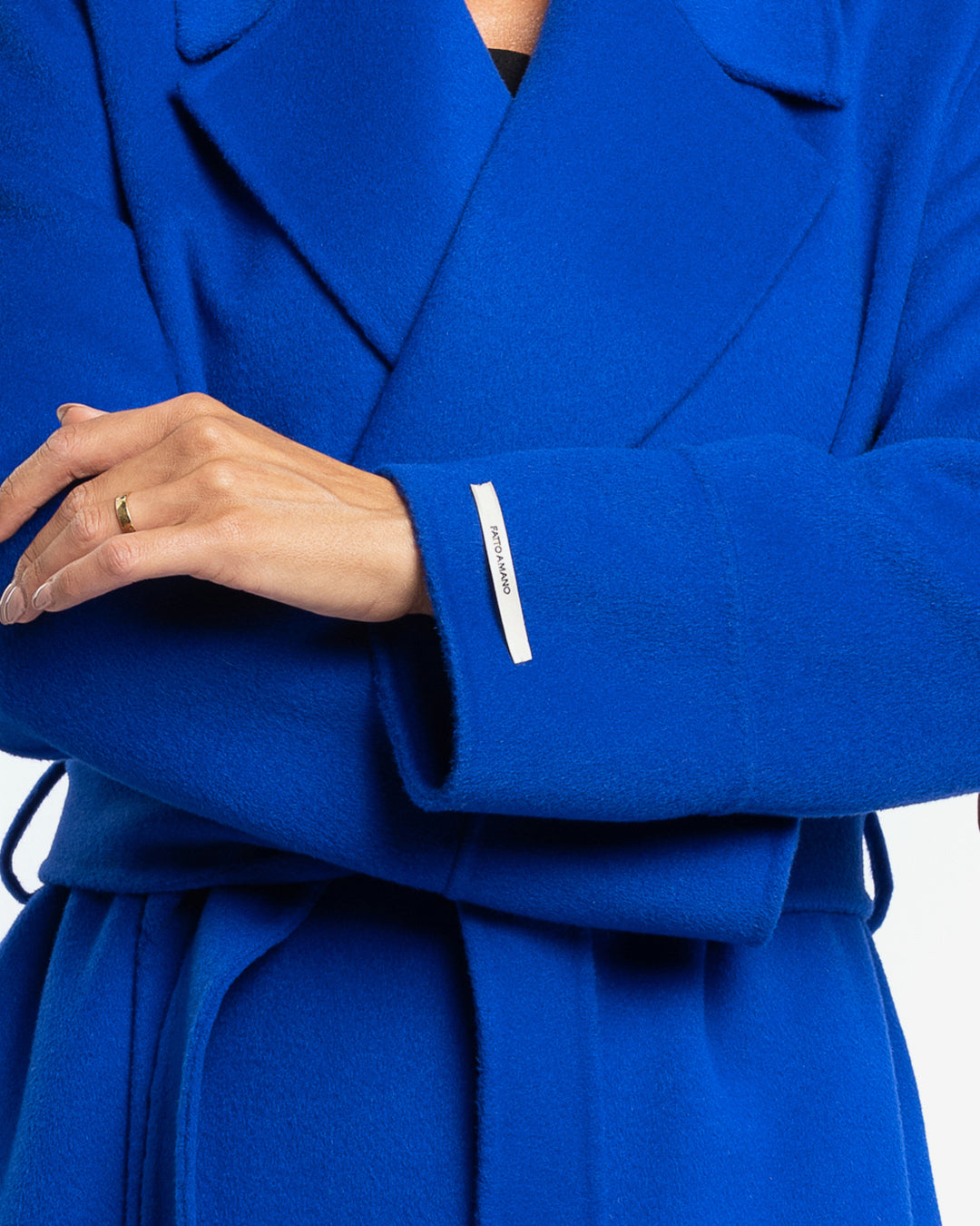 Cappotto lungo tasche a filetto in lana e cashmere bluette