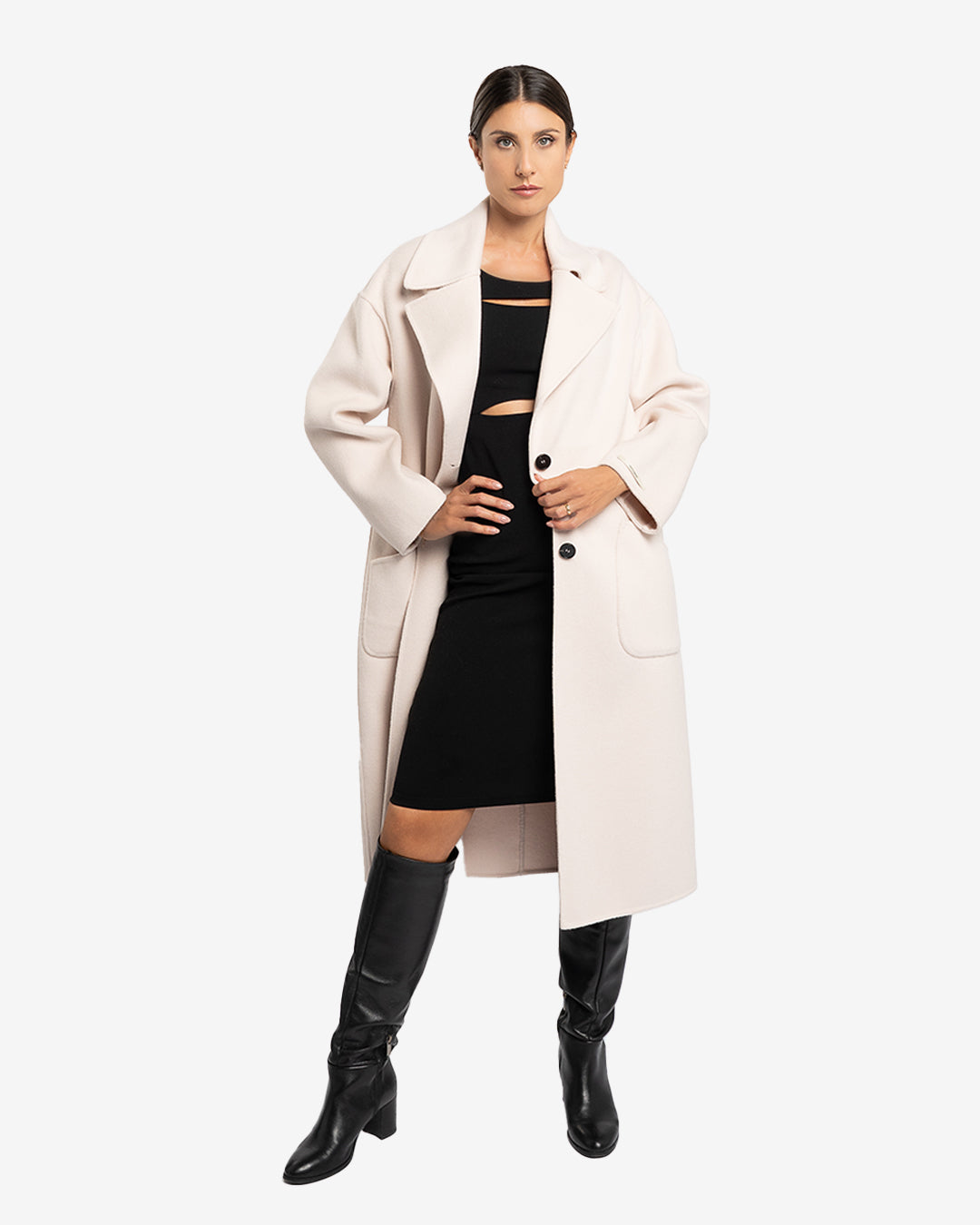 Cappotto over in lana e cashmere champagne