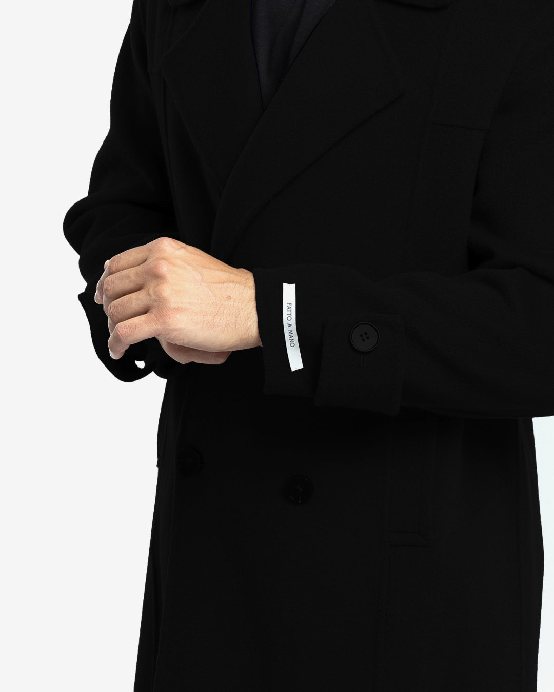 Cappotto midi slim doppiopetto in lana e cashmere nero