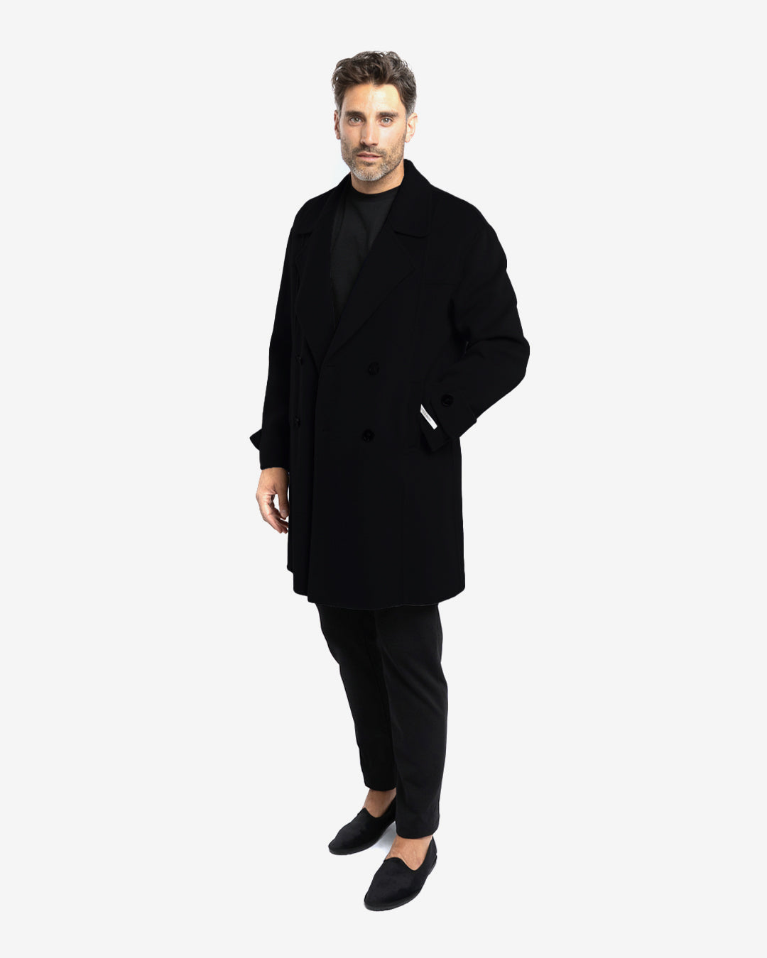 Cappotto midi slim doppiopetto in lana e cashmere blu