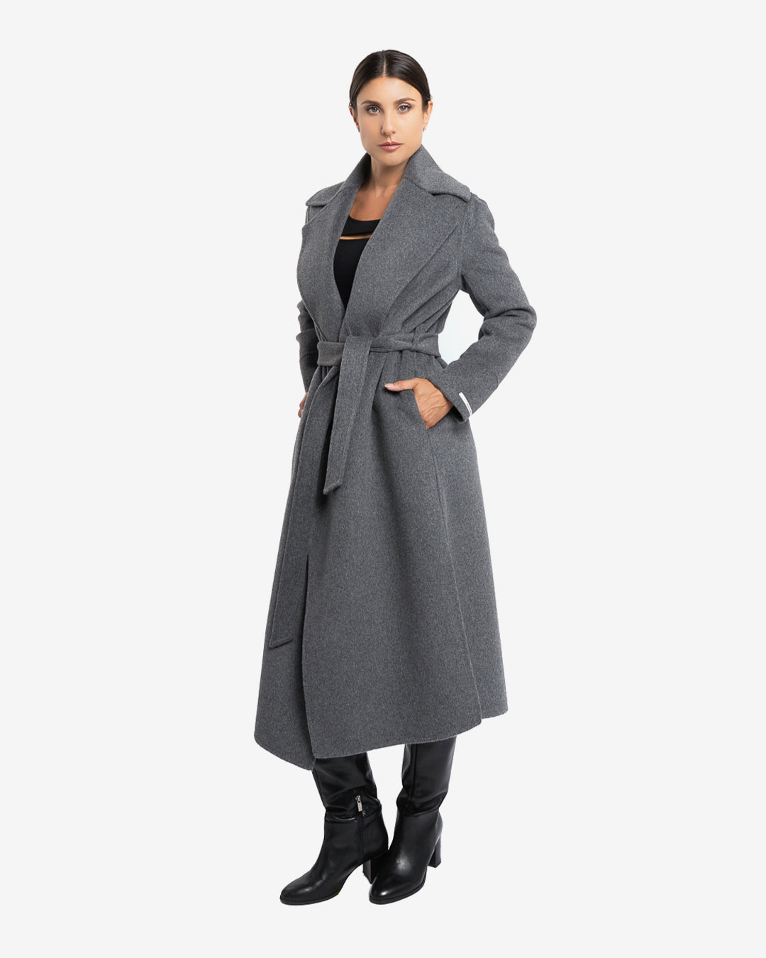 Cappotto lungo tasche a filetto in lana e cashmere grigio