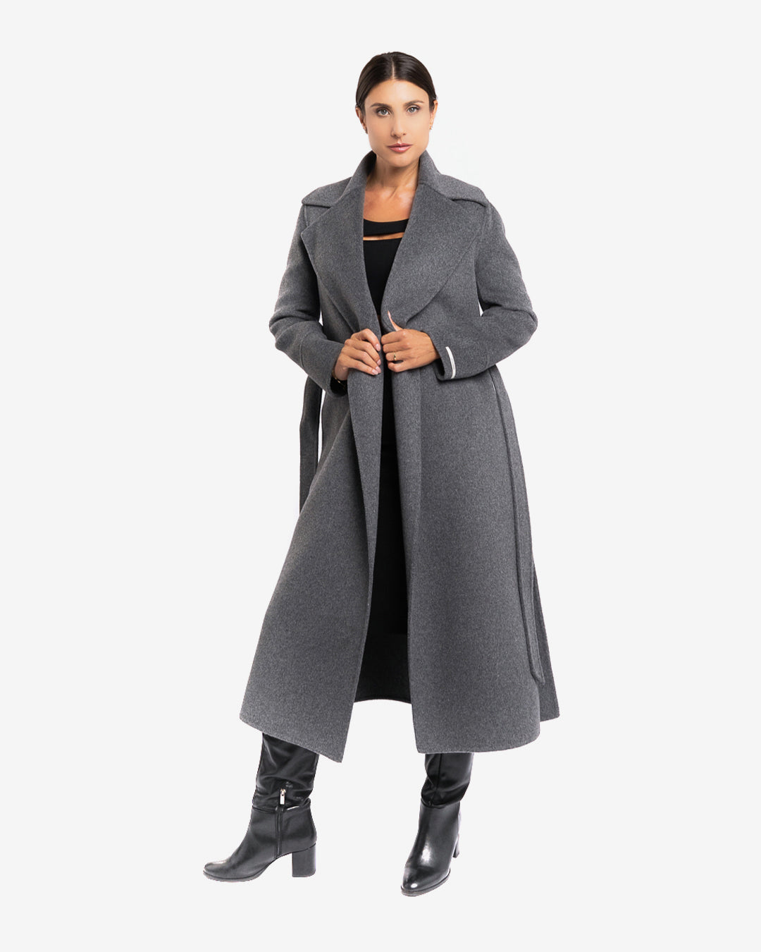 Cappotto lungo tasche a filetto in lana e cashmere grigio