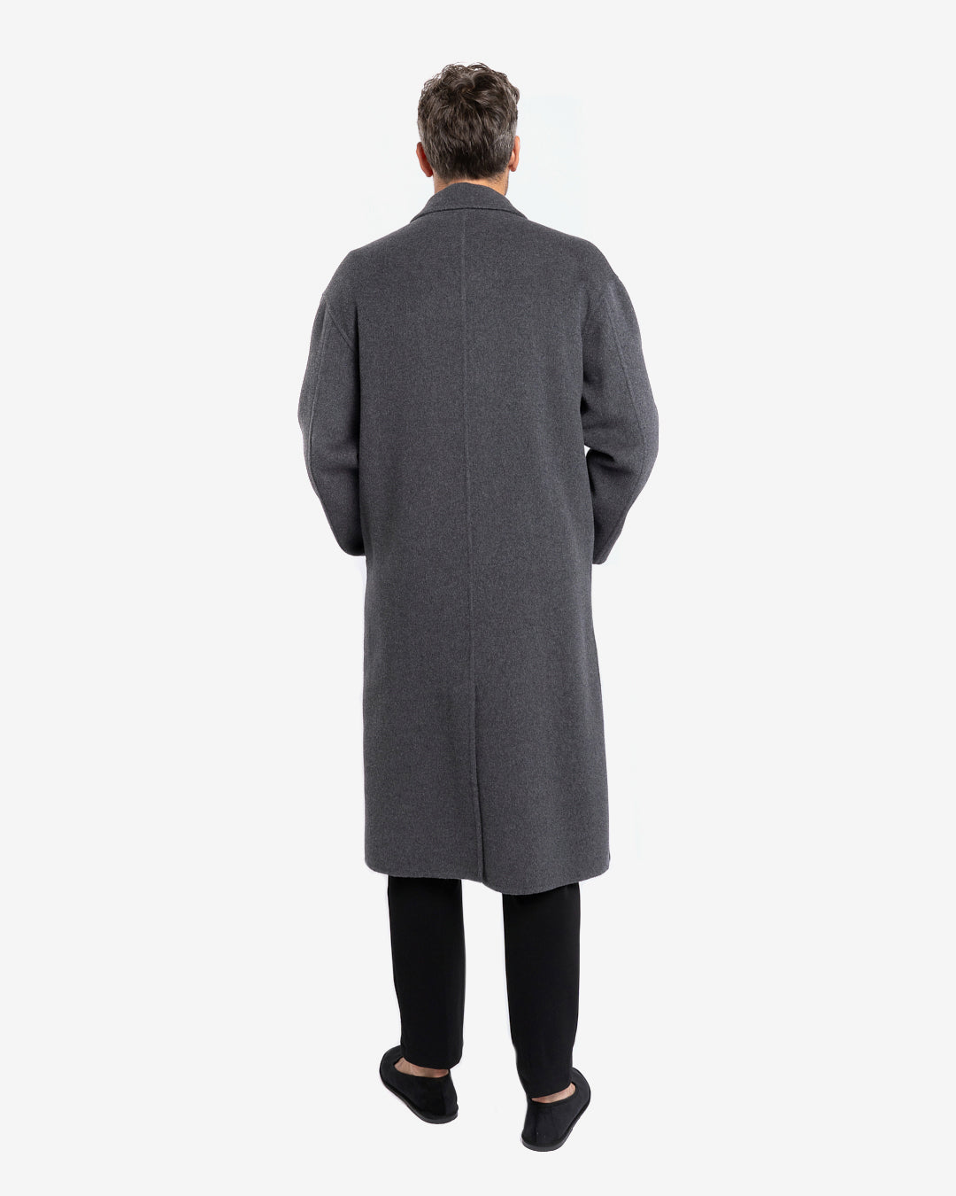 Cappotto lungo doppiopetto in lana e cashmere grigio