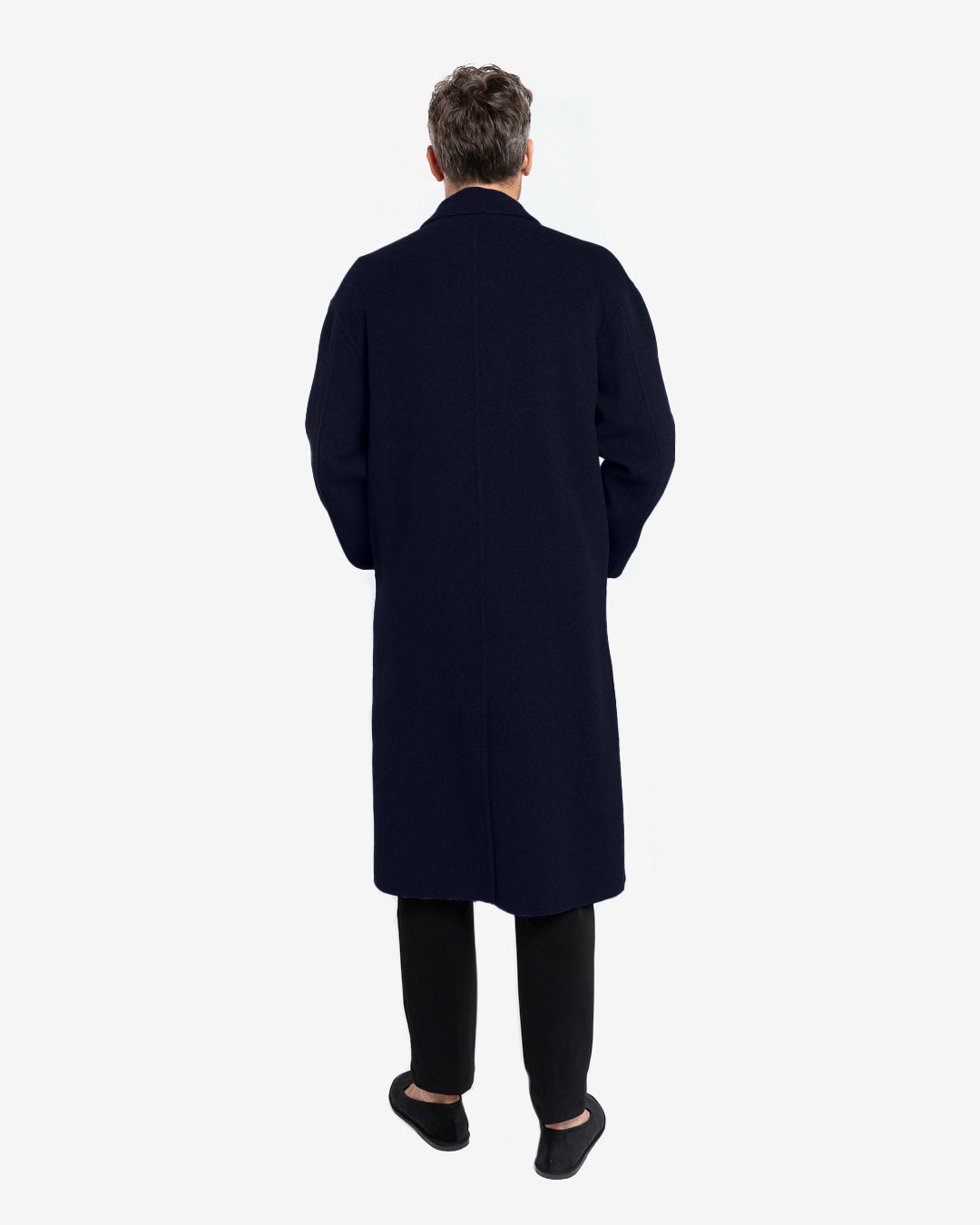 Cappotto lungo doppiopetto in lana e cashmere blu