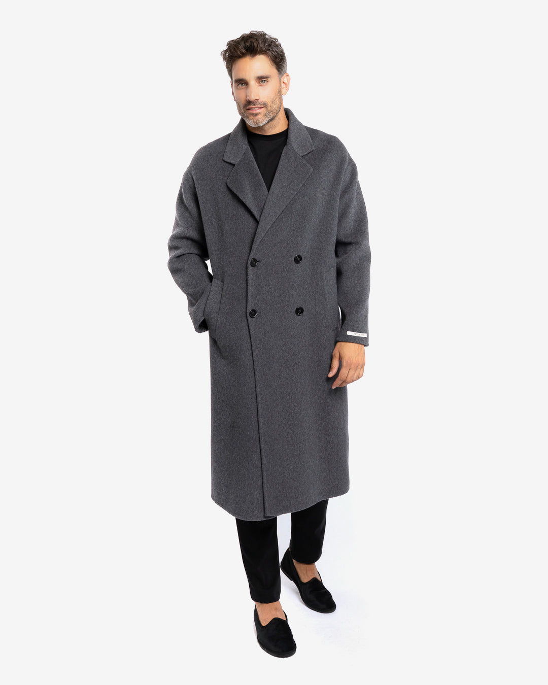 Cappotto lungo doppiopetto in lana e cashmere grigio