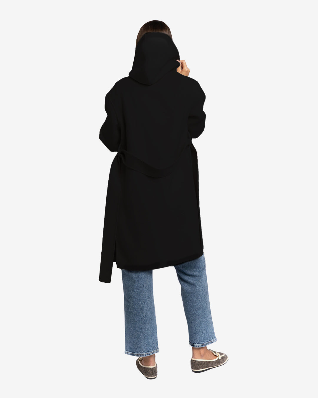 Cappotto midi con cappuccio in lana e cashmere nero