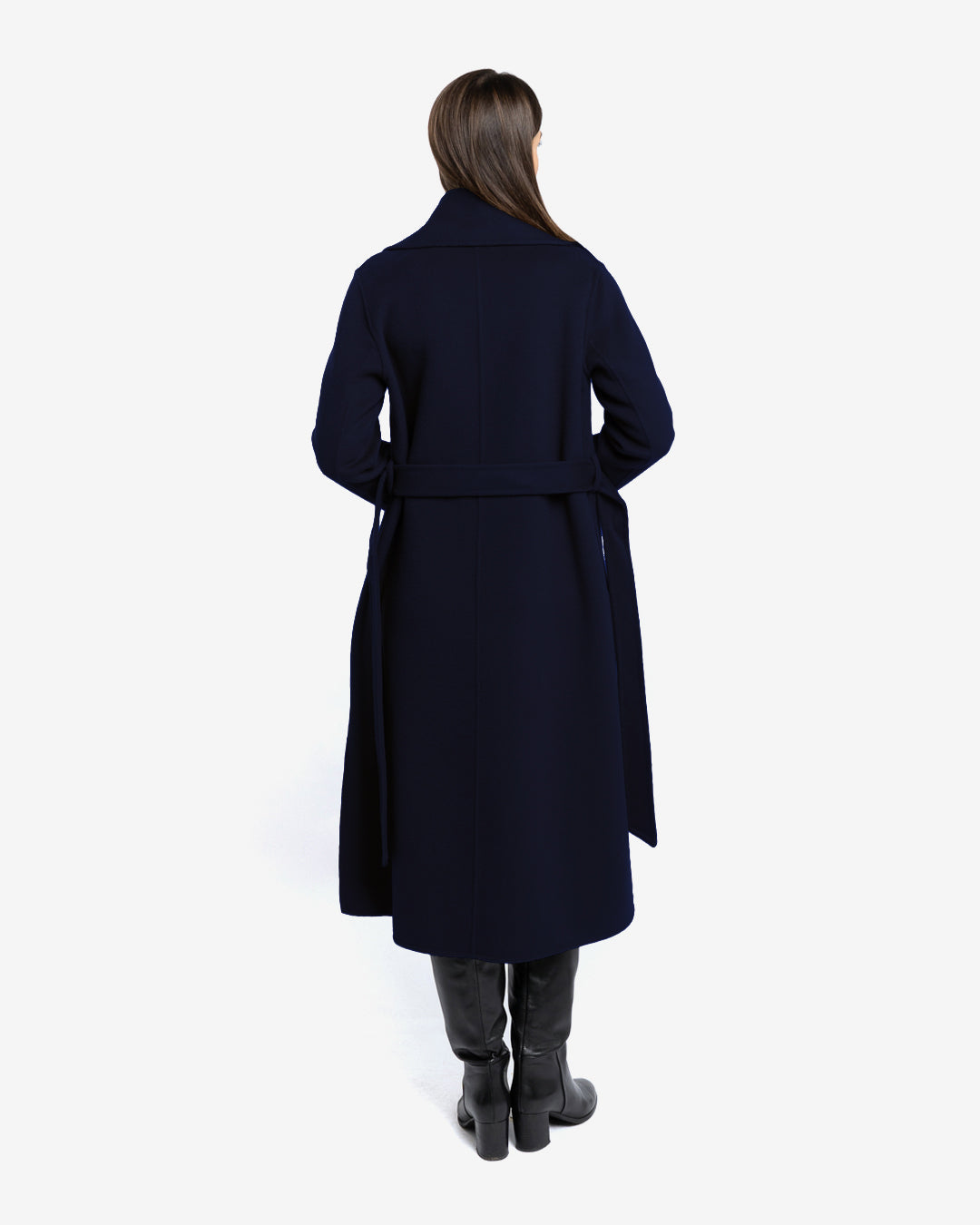 Cappotto lungo tasche applicate in lana e cashmere blu