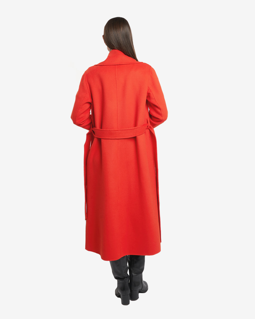 Cappotto lungo tasche a filetto in lana e cashmere arancione