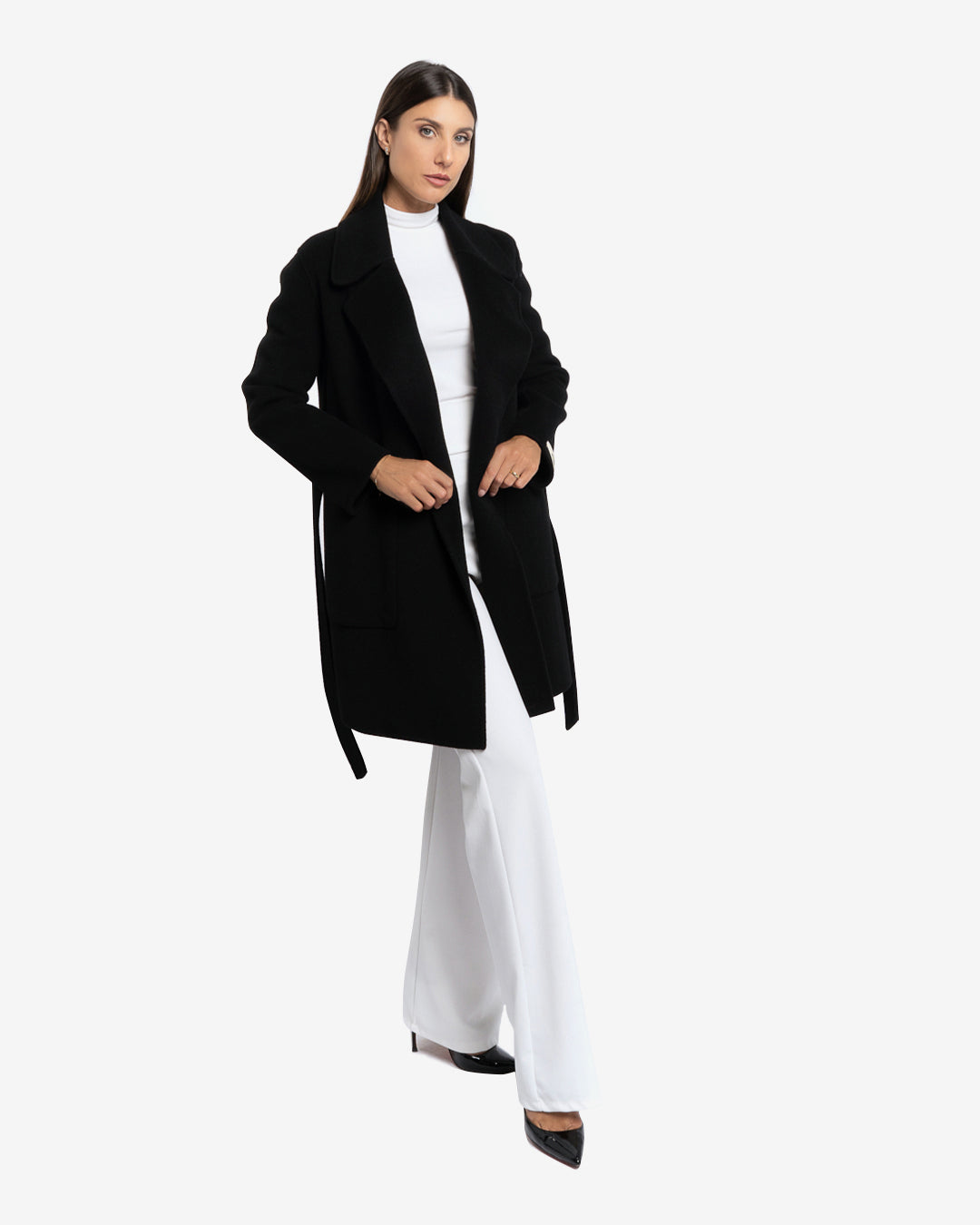 Cappotto midi in lana e cashmere nero