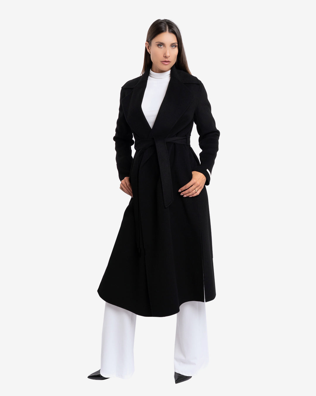 Cappotto lungo tasche a filetto in lana e cashmere nero