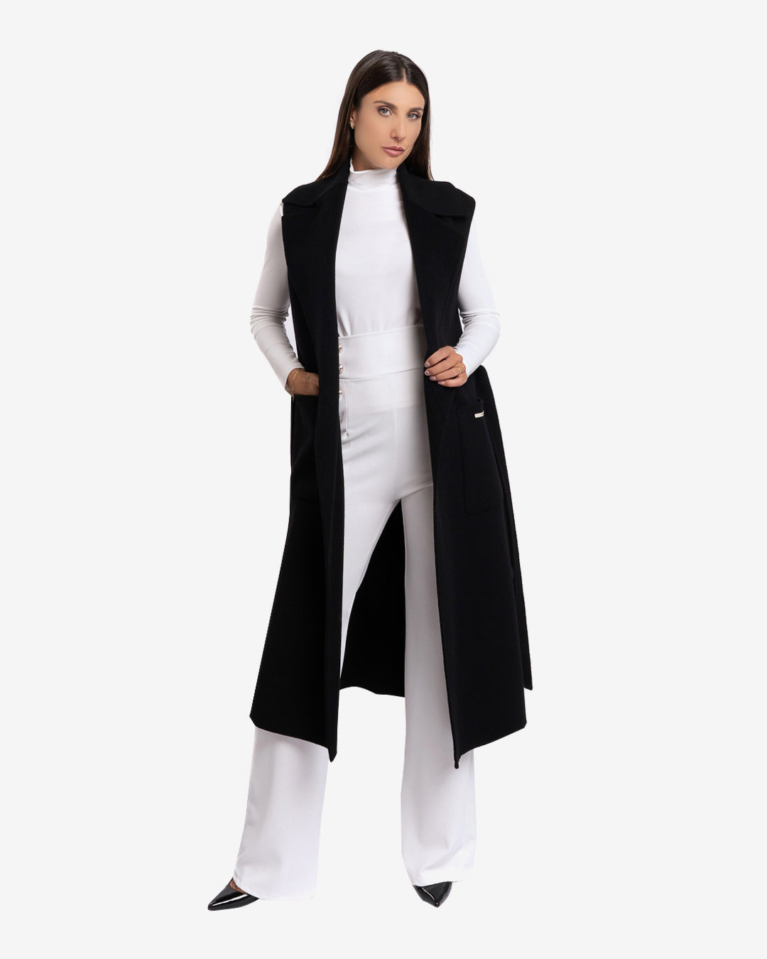 Cappotto smanicato in lana e cashmere nero