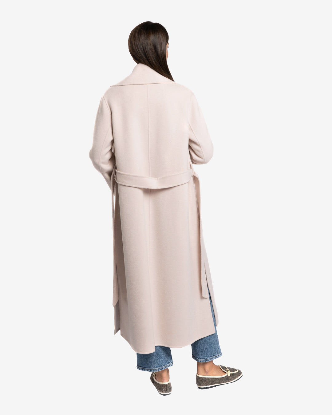 Cappotto lungo tasche applicate in lana e cashmere champagne