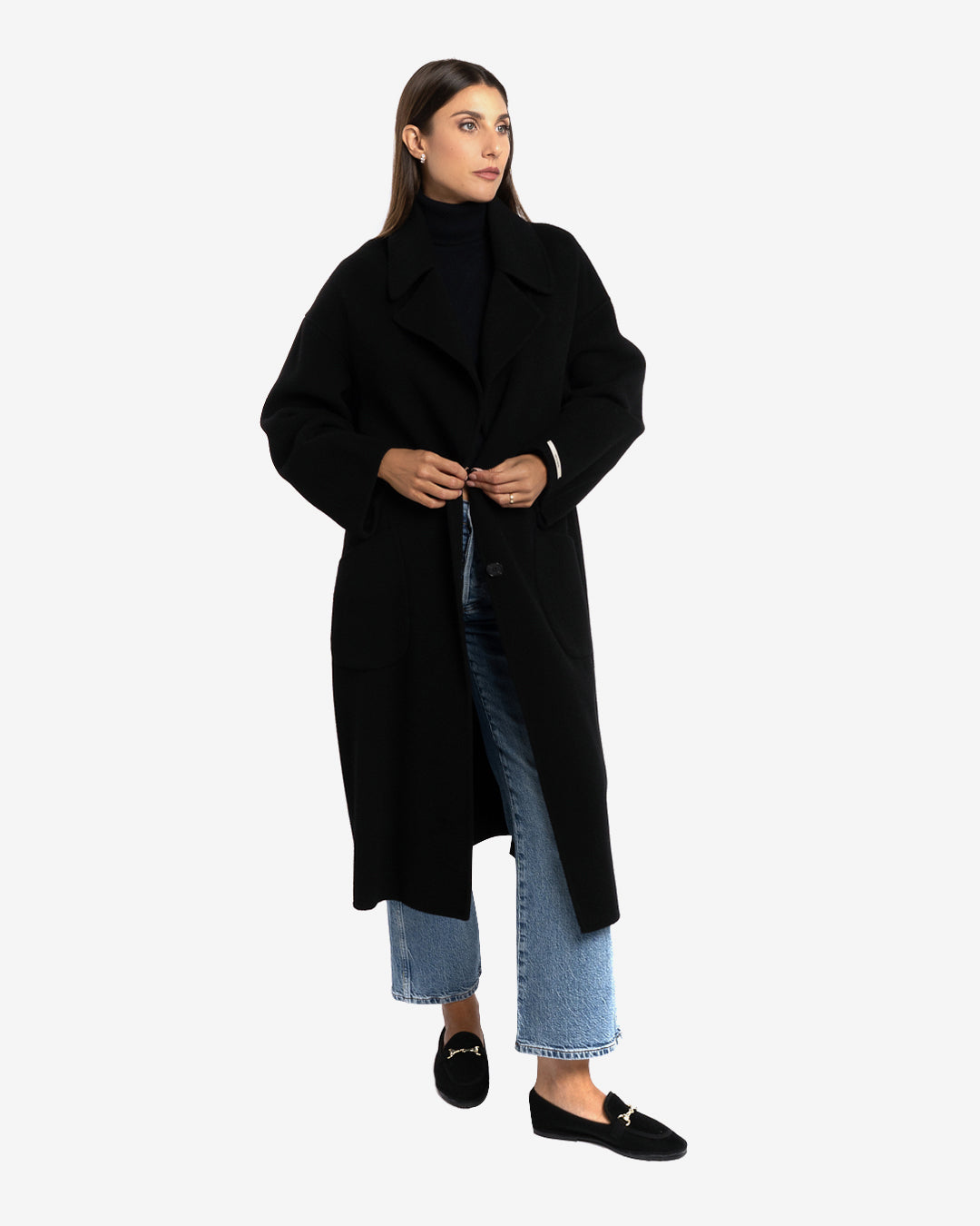 Cappotto over in lana e cashmere nero