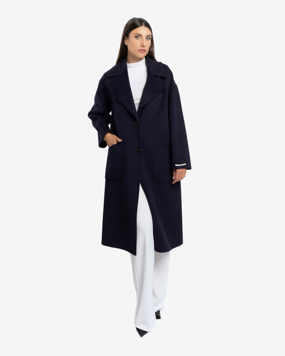 Cappotto over in lana e cashmere blu