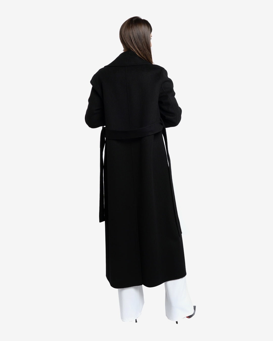 Cappotto lungo tasche applicate in lana e cashmere nero