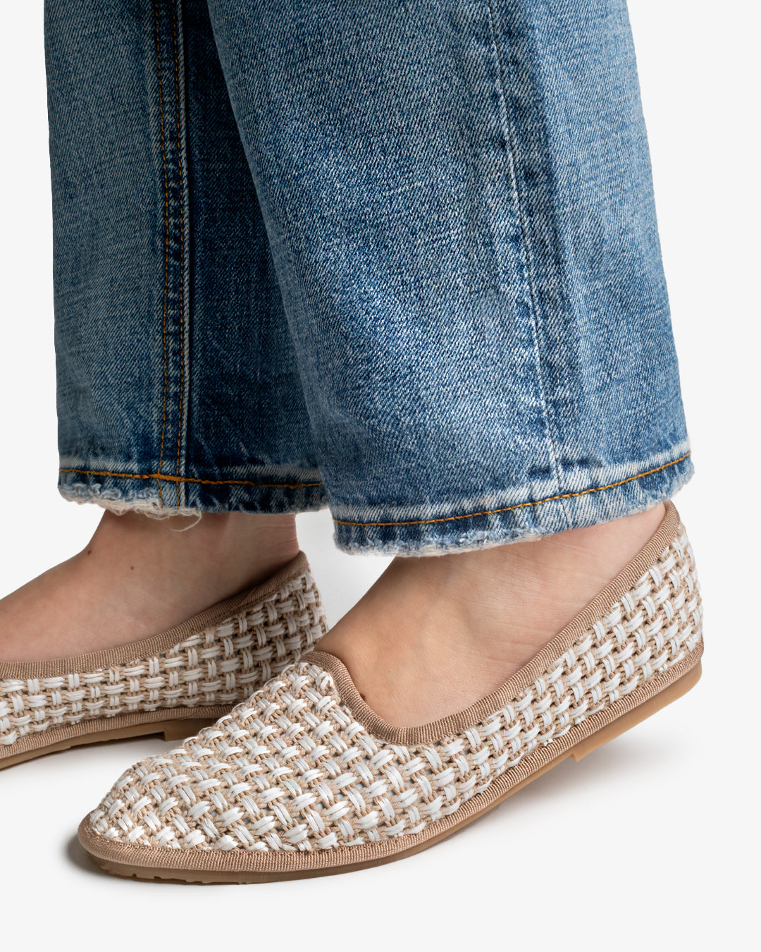 Friulane Donna Beige in Rafia Intrecciata Bicolore