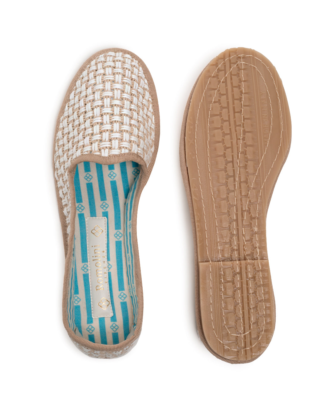 Friulane Donna Beige in Rafia Intrecciata Bicolore