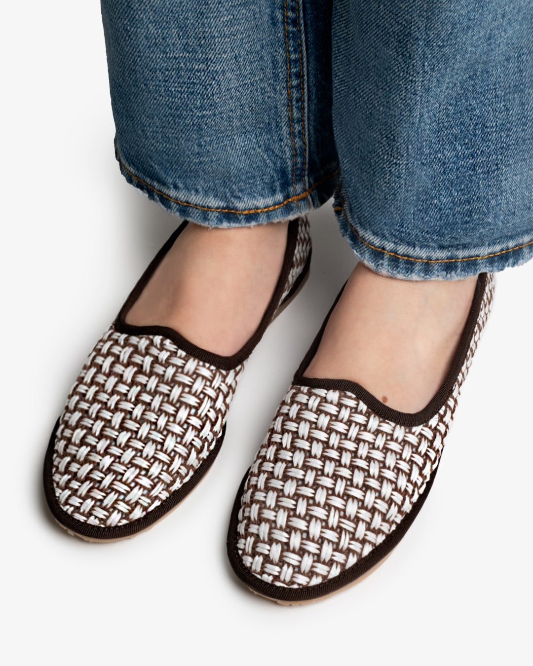 Friulane Donna Marrone in Rafia Intrecciata Bicolore