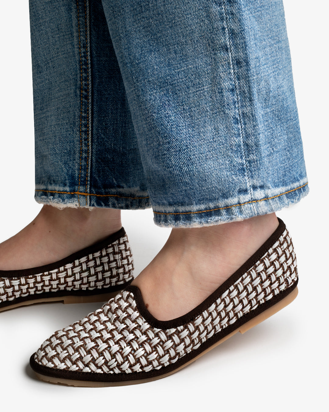 Friulane Donna Marrone in Rafia Intrecciata Bicolore