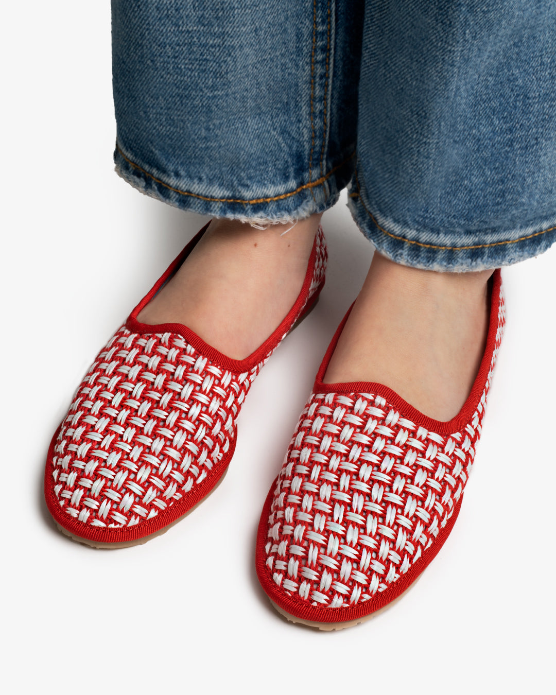 Friulane Donna Rosso in Rafia Intrecciata Bicolore